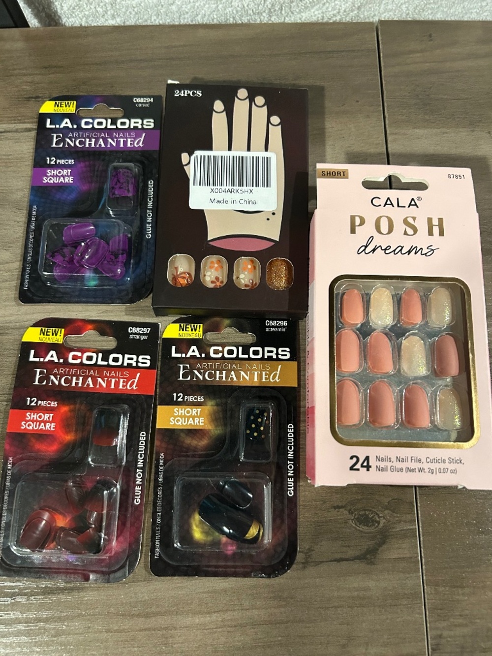 CALA & L.A. Colors Press-On Nails Lot Short Square Glitter, Glue Included